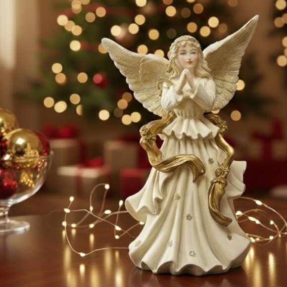 Vintage Praying Angel Figurine with Gold Details & Taper Candle Holder - Picture 2 of 16